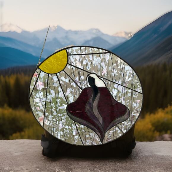 Beautiful 17” X 17” Hanging Stain Glass Piece.
